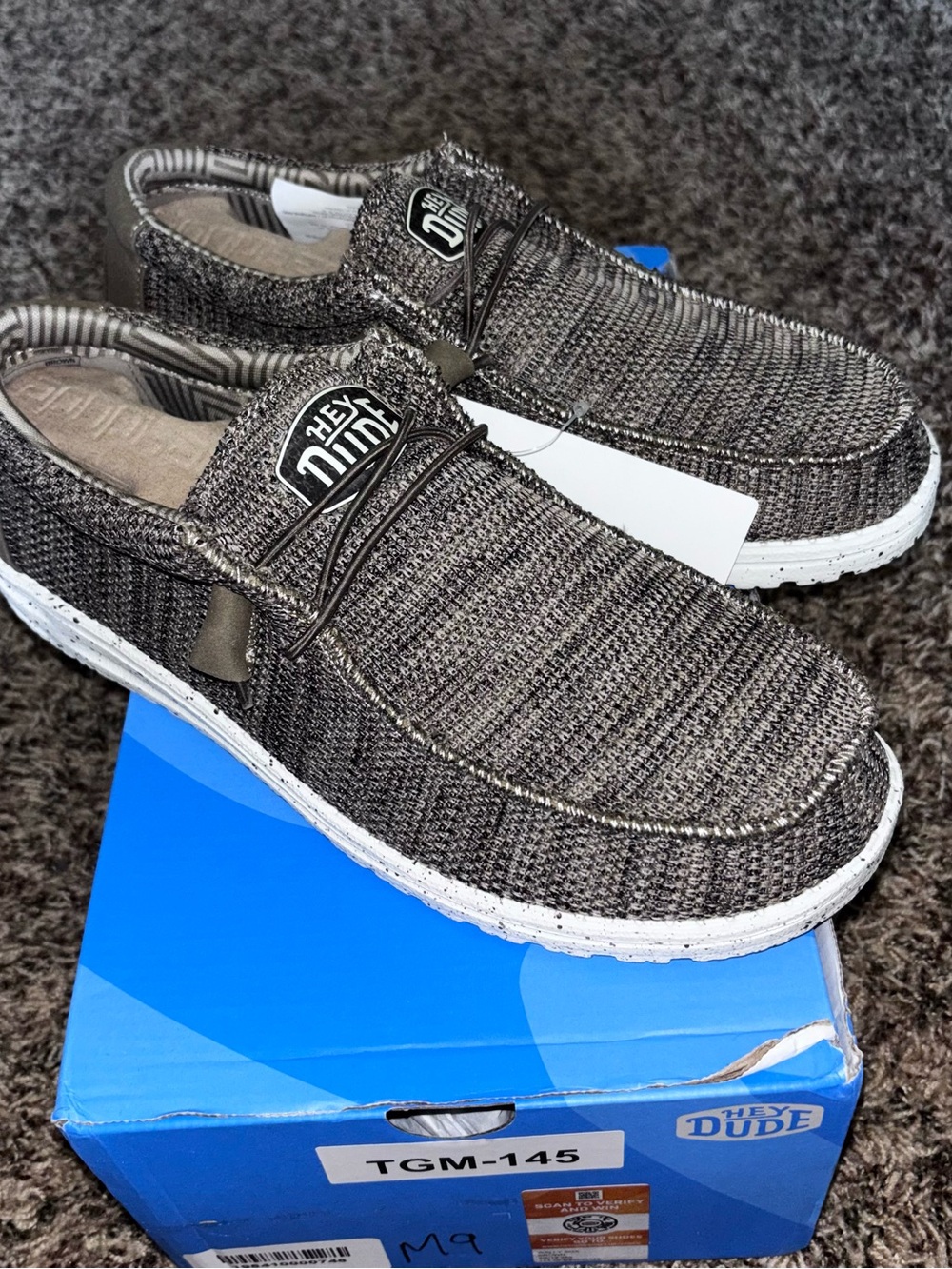 Hey Dude Wally Sox Men's Brown Knit Slip-On Casual Shoes Round Toe Size 9